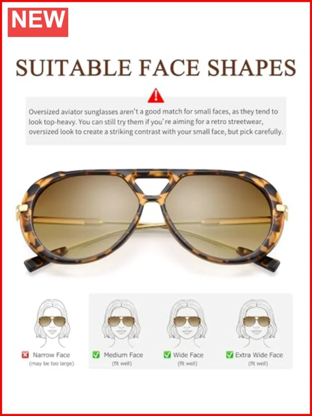 Oversized Metal Aviator Sunglasses with UV Protection